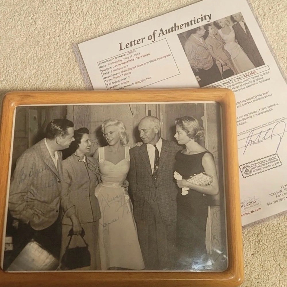 Jayne Mansfield & Tom Ewell Signed photograph JSA authenticated.